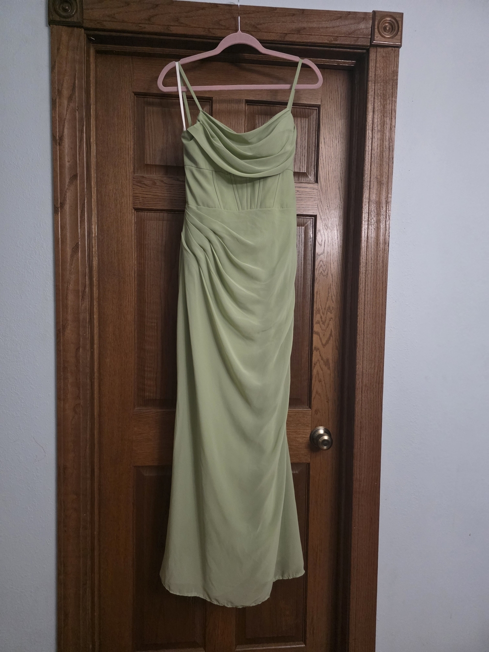 kanalk k bridesmade dress in the color sage green. size 8